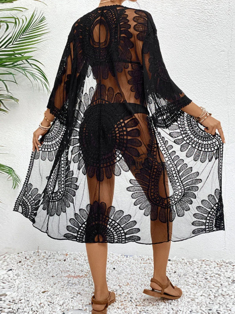 Lace Open Front Longline Cover - Up - Diverse Creations & CompanyCover - Ups swimwearBlack