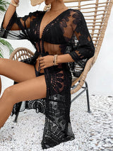 Lace Open Front Longline Cover - Up - Diverse Creations & CompanyCover - Ups swimwearBlack