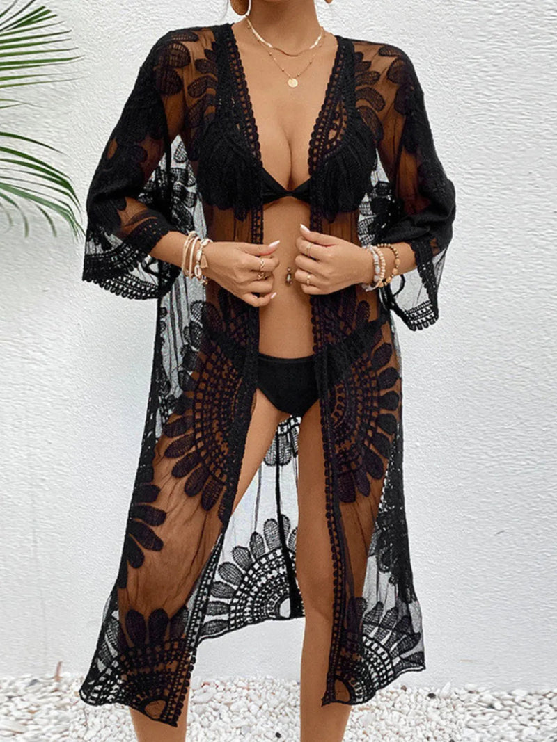 Lace Open Front Longline Cover - Up - Diverse Creations & CompanyCover - Ups swimwearBlack