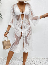 Lace Open Front Longline Cover - Up - Diverse Creations & CompanyCover - Ups swimwearWhite