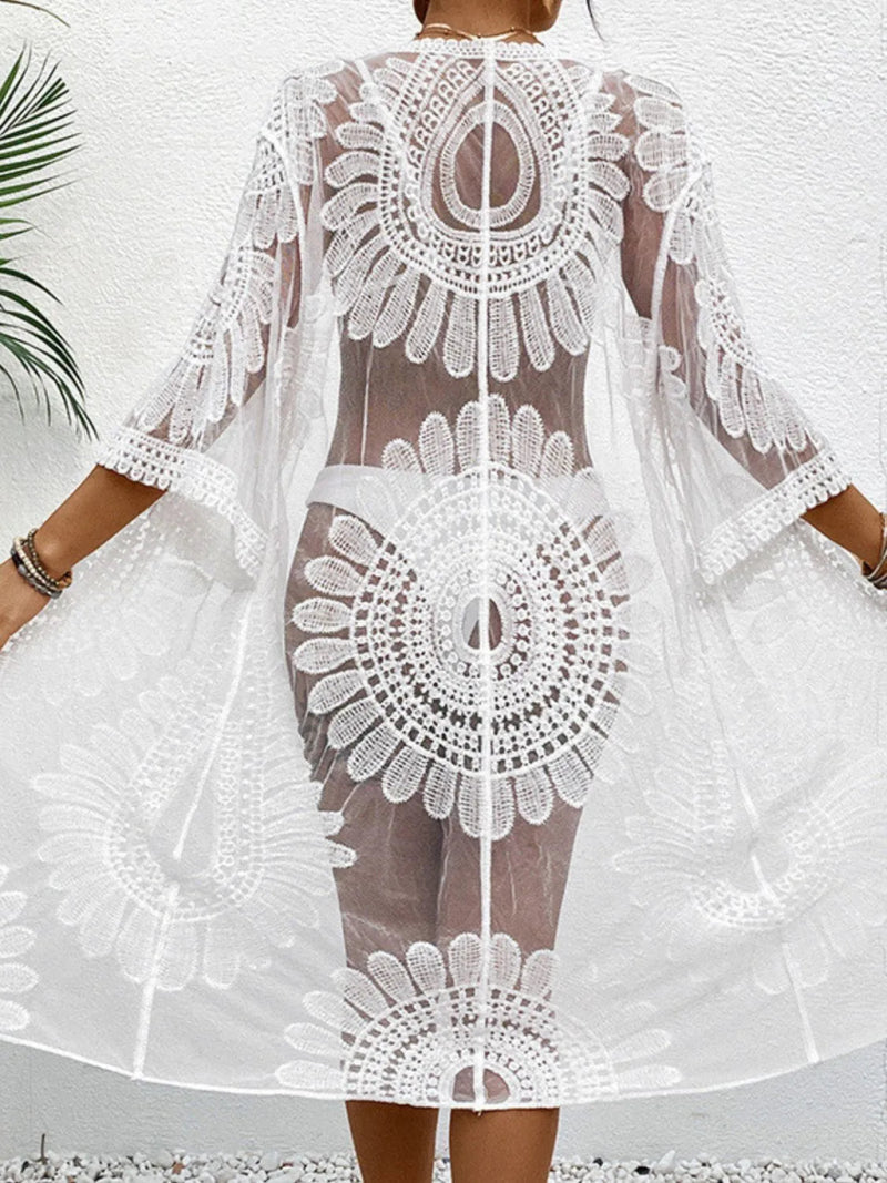 Lace Open Front Longline Cover - Up - Diverse Creations & CompanyCover - Ups swimwearWhite