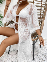 Lace Open Front Longline Cover - Up - Diverse Creations & CompanyCover - Ups swimwearWhite