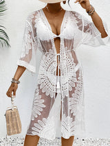 Lace Open Front Longline Cover - Up - Diverse Creations & CompanyCover - Ups swimwearWhite