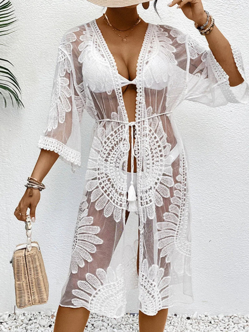Lace Open Front Longline Cover - Up - Diverse Creations & CompanyCover - Ups swimwearWhite