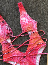 Lace - Up Backless Plunge One - Piece Swimwear - Diverse Creations & CompanyOne Piece SwimsuitHot Pink