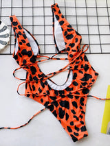 Lace - Up Backless Plunge One - Piece Swimwear - Diverse Creations & CompanyOne Piece SwimsuitRust