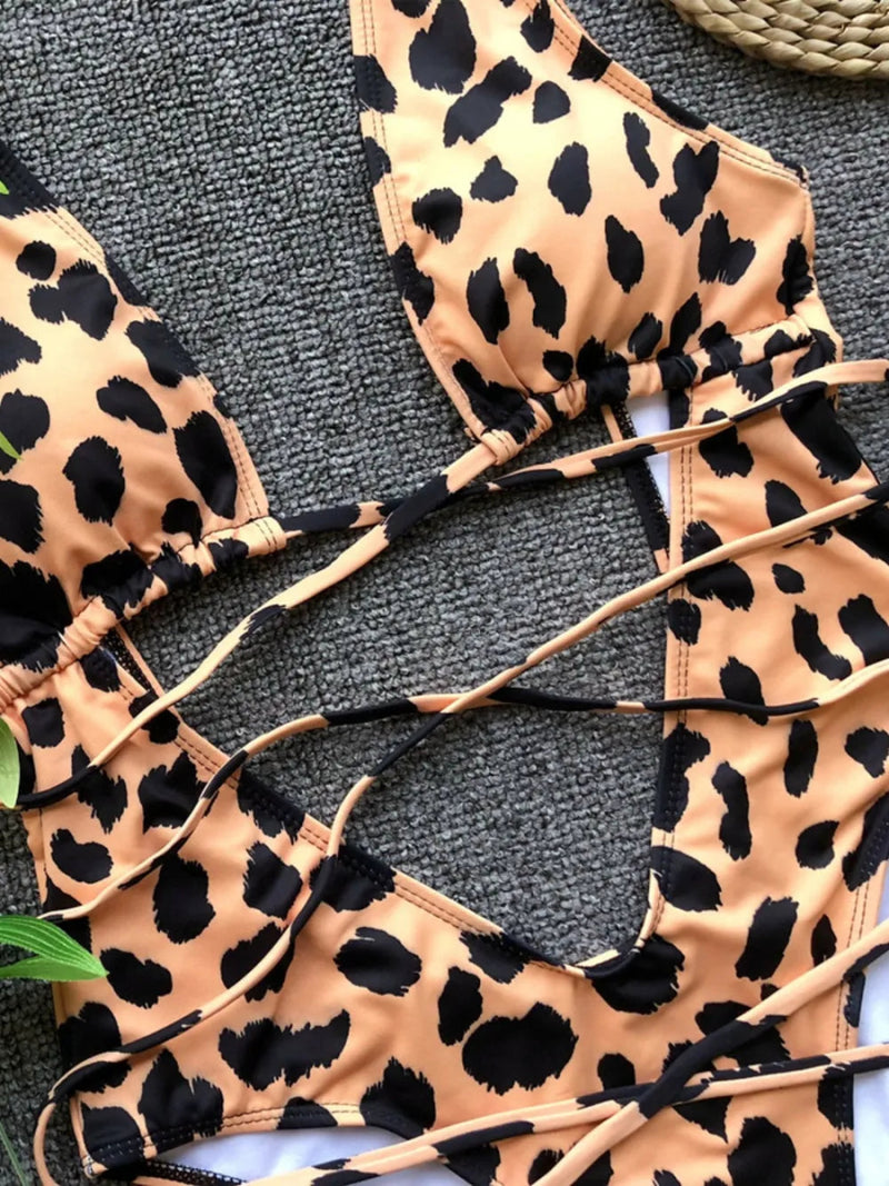 Lace - Up Backless Plunge One - Piece Swimwear - Diverse Creations & CompanyOne Piece SwimsuitTangerine