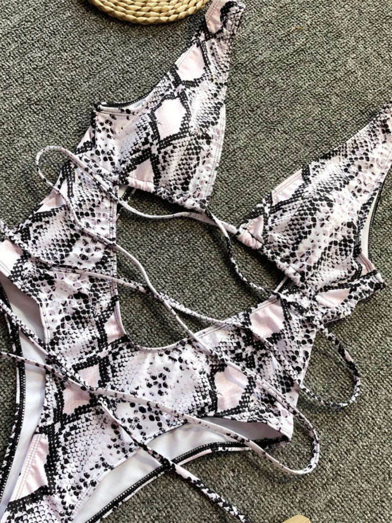 Lace - Up Backless Plunge One - Piece Swimwear - Diverse Creations & CompanyOne Piece SwimsuitWhite