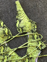 Lace - Up Backless Plunge One - Piece Swimwear - Diverse Creations & CompanyOne Piece SwimsuitYellow - Green