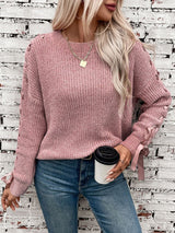 Lace Up Round Neck Long Sleeve Sweater - Diverse Creations & CompanyLace Up Round Neck Long Sleeve SDusty Pink