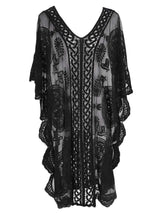 Lace V - Neck Half Sleeve Cover - Up - Diverse Creations & CompanyCover - Ups swimwearBlack