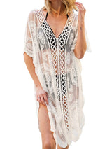 Lace V - Neck Half Sleeve Cover - Up - Diverse Creations & CompanyCover - Ups swimwearWhite