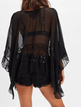 Lace V - Neck Ruffle Long Sleeve Cover - Up - Diverse Creations & CompanyCover - Ups swimwearBlack