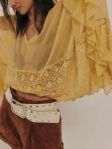 Lace V - Neck Ruffle Long Sleeve Cover - Up - Diverse Creations & CompanyCover - Ups swimwearMustard