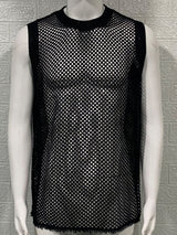 Man 's Round Neck Hollow Out Sleeveless Knit Top - Diverse Creations & CompanySleeveless Knit shirtBlack