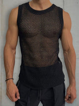 Man 's Round Neck Hollow Out Sleeveless Knit Top - Diverse Creations & CompanySleeveless Knit shirtBlack
