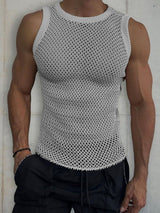 Man 's Round Neck Hollow Out Sleeveless Knit Top - Diverse Creations & CompanySleeveless Knit shirtGray