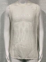 Man 's Round Neck Hollow Out Sleeveless Knit Top - Diverse Creations & CompanySleeveless Knit shirtIvory