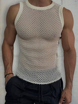 Man 's Round Neck Hollow Out Sleeveless Knit Top - Diverse Creations & CompanySleeveless Knit shirtIvory