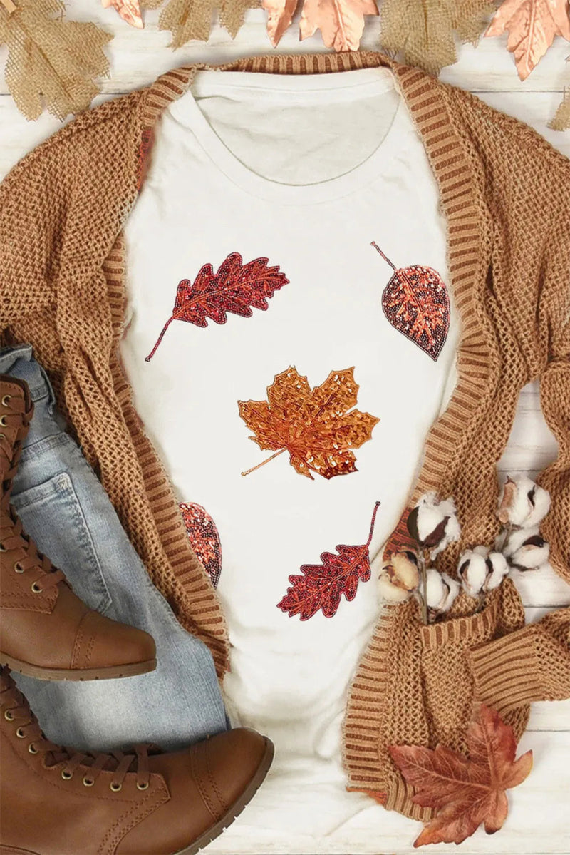 Maple Leaf Round Neck Short Sleeve T-Shirt - Diverse Creations & CompanyRound Neck Short Sleeve T-ShirtWhite