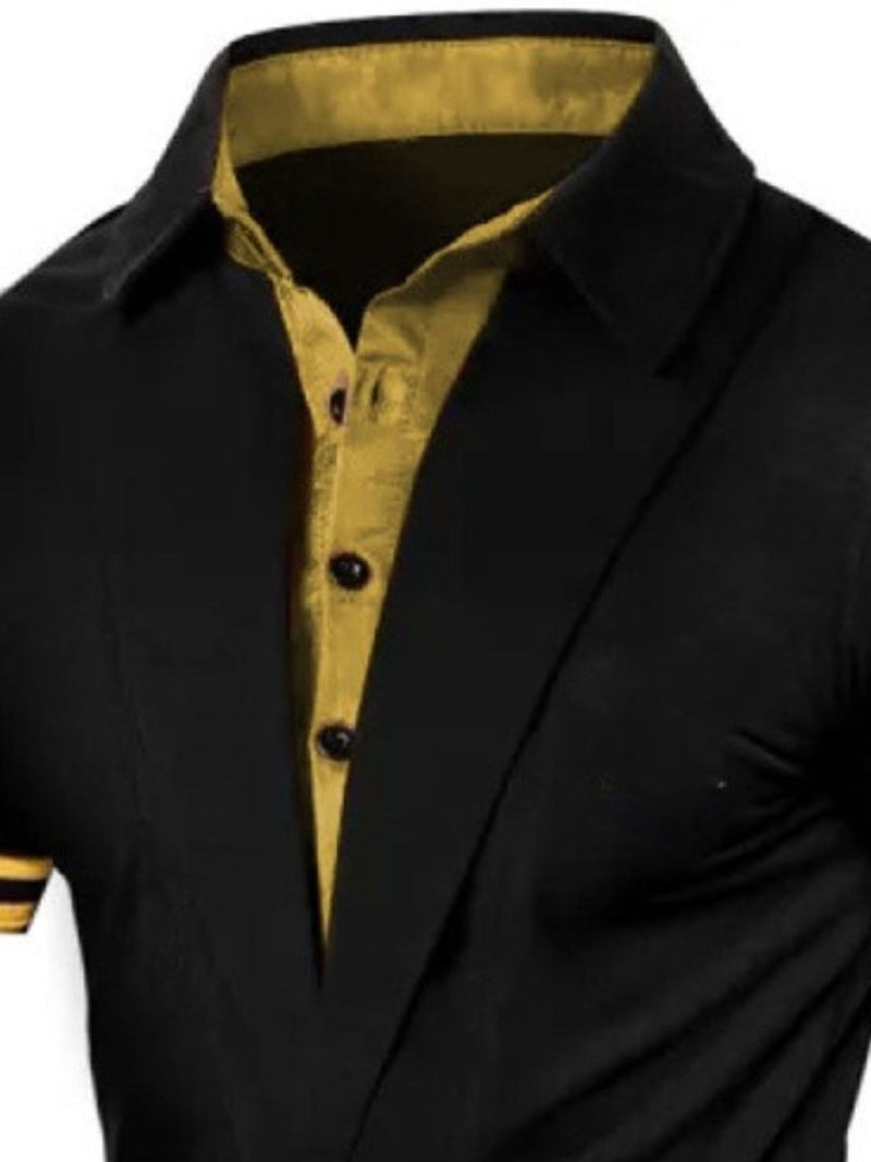 Men's Black and Yellow Collared Neck Contrast Short Sleeve Polo - Diverse Creations & CompanyPolo shirtBlack