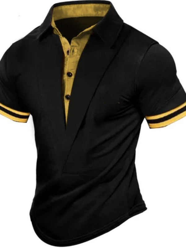 Men's Black and Yellow Collared Neck Contrast Short Sleeve Polo - Diverse Creations & CompanyPolo shirtBlack