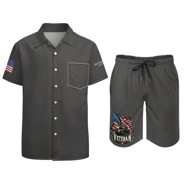 Men's Causal Graphic Veteran Design Shorts Shirt Set - Diverse Creations & CompanyTwo - Piece SHorts Shirt SetXS