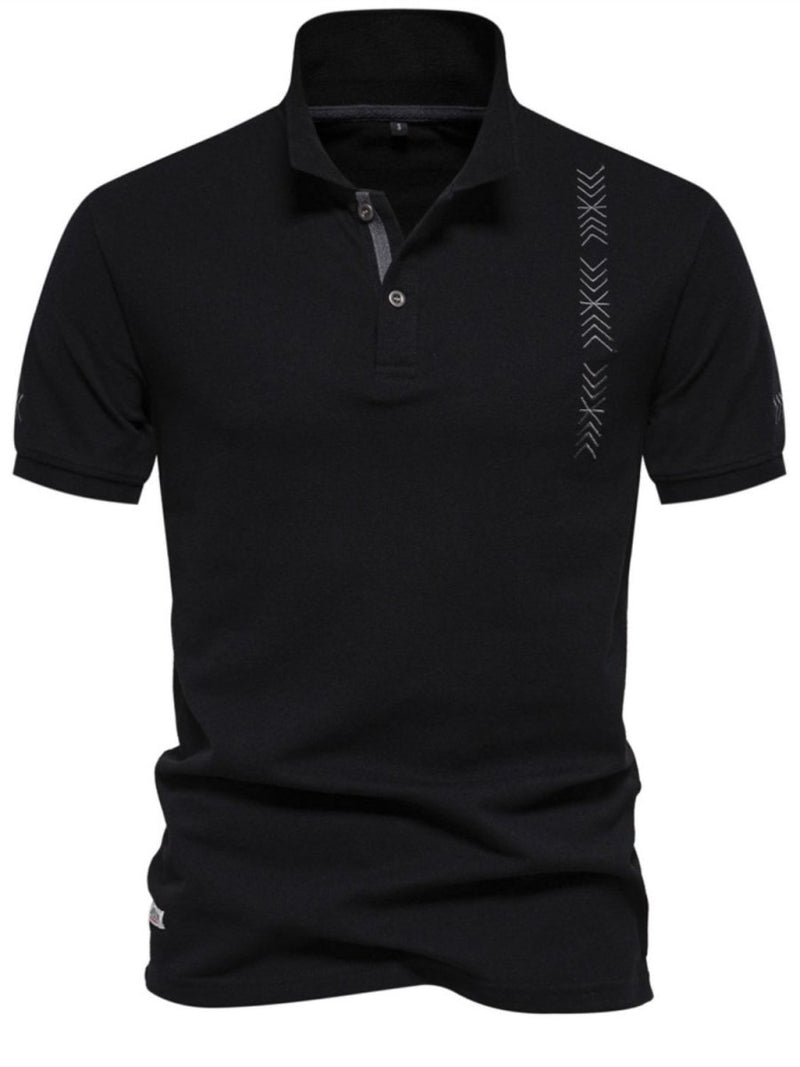 Men's Collared Neck Geometric Embroidered Polo - Diverse Creations & CompanyPolo shirtBlack