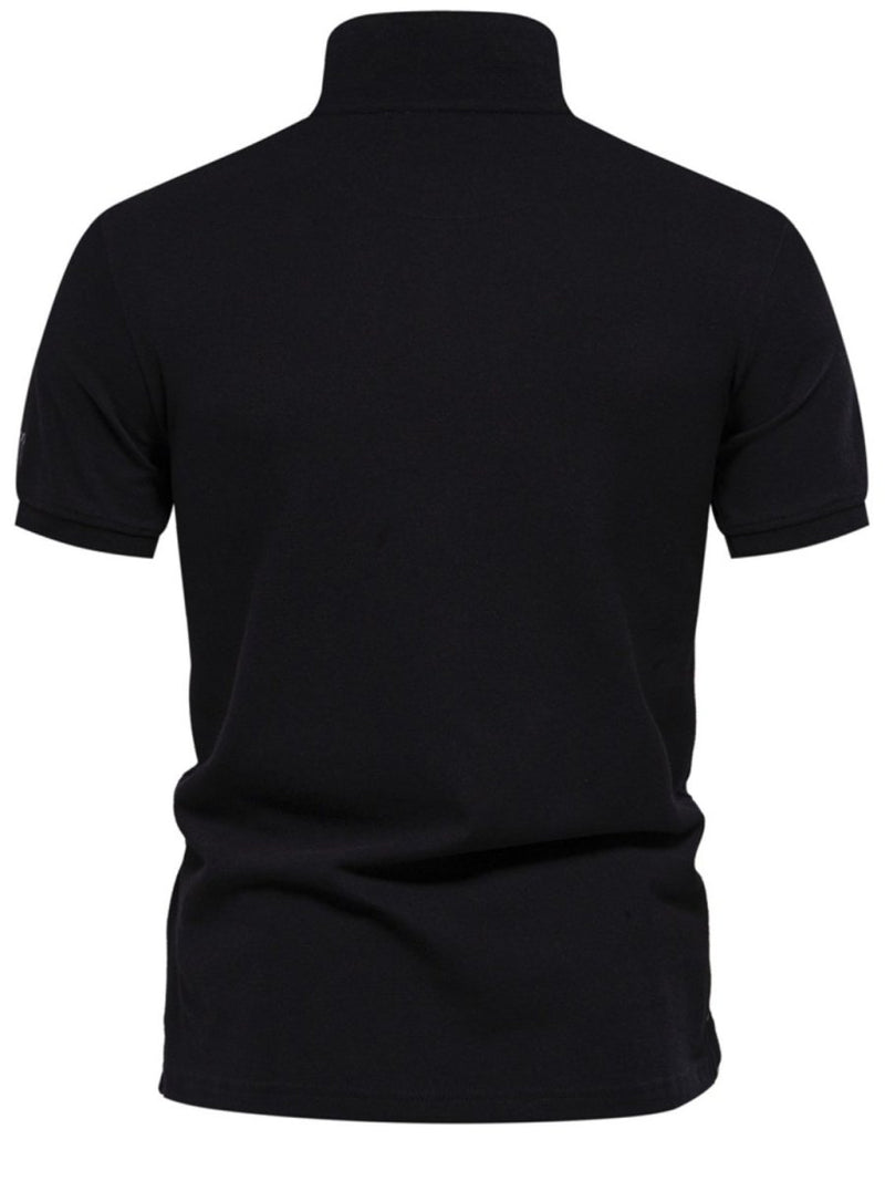 Men's Collared Neck Geometric Embroidered Polo - Diverse Creations & CompanyPolo shirtBlack