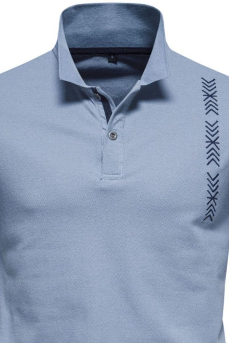 Men's Collared Neck Geometric Embroidered Polo - Diverse Creations & CompanyPolo shirtDusty Blue