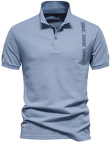 Men's Collared Neck Geometric Embroidered Polo - Diverse Creations & CompanyPolo shirtDusty Blue