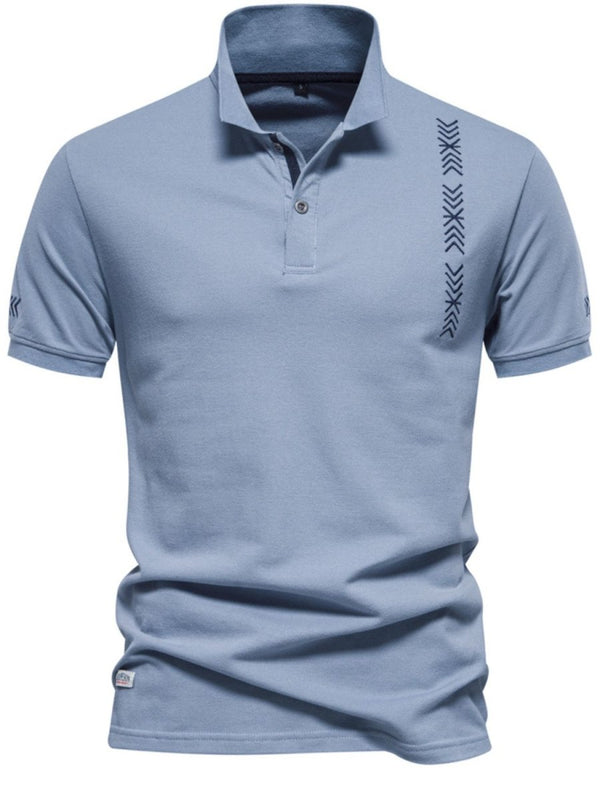 Men's Collared Neck Geometric Embroidered Polo - Diverse Creations & CompanyPolo shirtDusty Blue