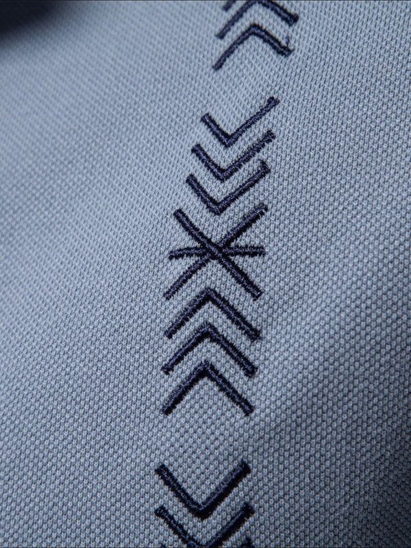 Men's Collared Neck Geometric Embroidered Polo - Diverse Creations & CompanyPolo shirtDusty Blue