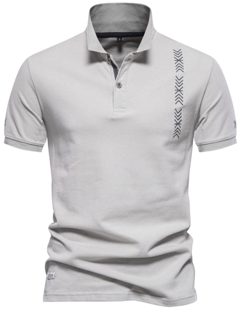 Men's Collared Neck Geometric Embroidered Polo - Diverse Creations & CompanyPolo shirtGray