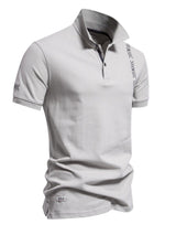 Men's Collared Neck Geometric Embroidered Polo - Diverse Creations & CompanyPolo shirtGray