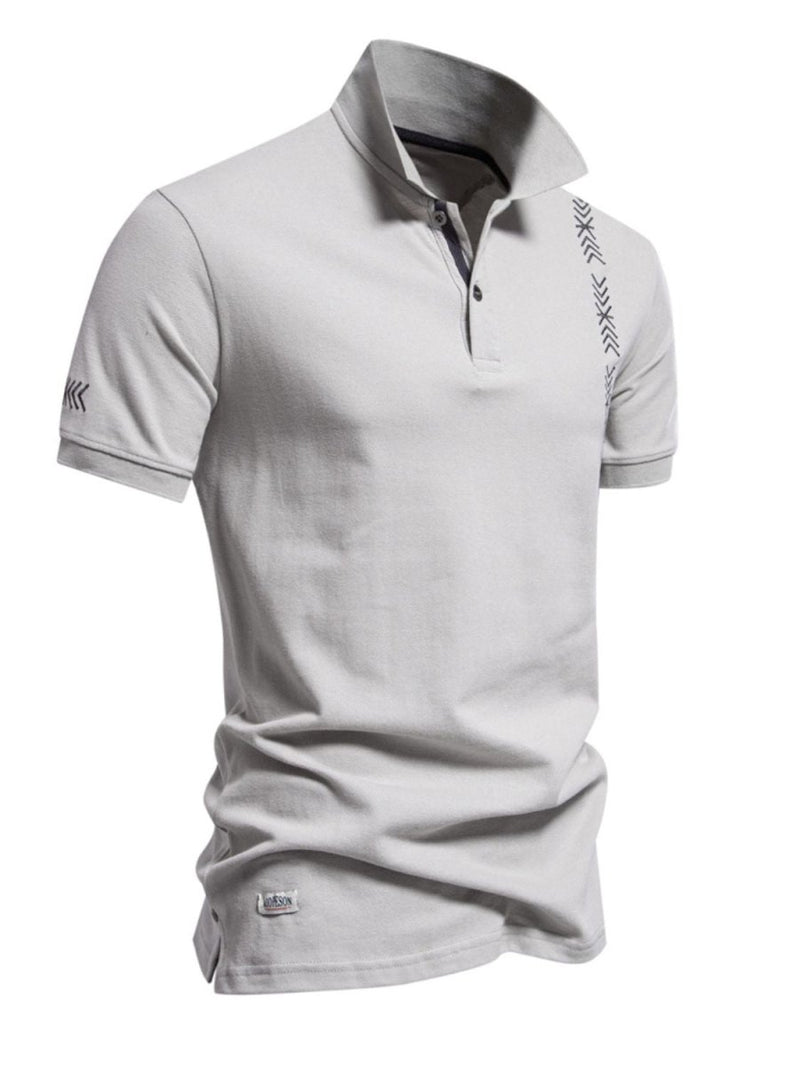 Men's Collared Neck Geometric Embroidered Polo - Diverse Creations & CompanyPolo shirtGray