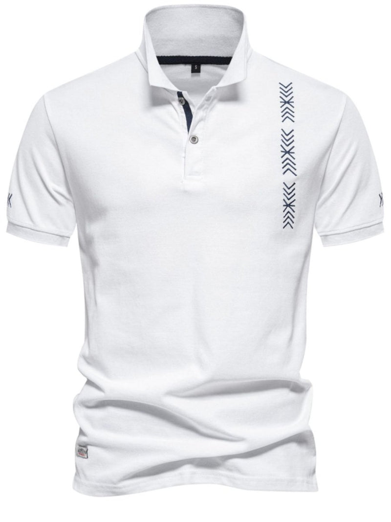 Men's Collared Neck Geometric Embroidered Polo - Diverse Creations & CompanyPolo shirtWhite
