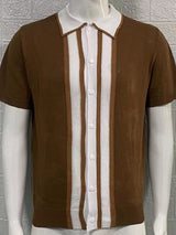 Men's Collared Neck Striped Contrast Knit Polo - Diverse Creations & CompanyPolo shirtBrown