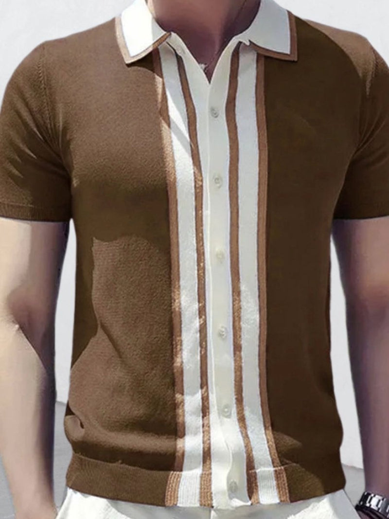 Men's Collared Neck Striped Contrast Knit Polo - Diverse Creations & CompanyPolo shirtBrown