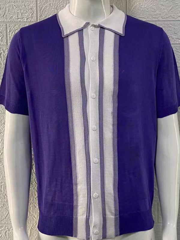 Men's Collared Neck Striped Contrast Knit Polo - Diverse Creations & CompanyPolo shirtViolet