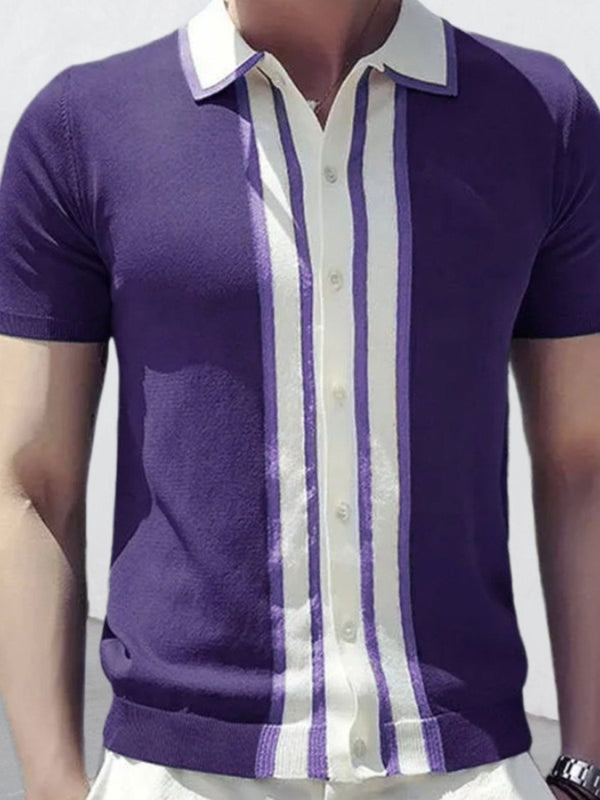 Men's Collared Neck Striped Contrast Knit Polo - Diverse Creations & CompanyPolo shirtViolet