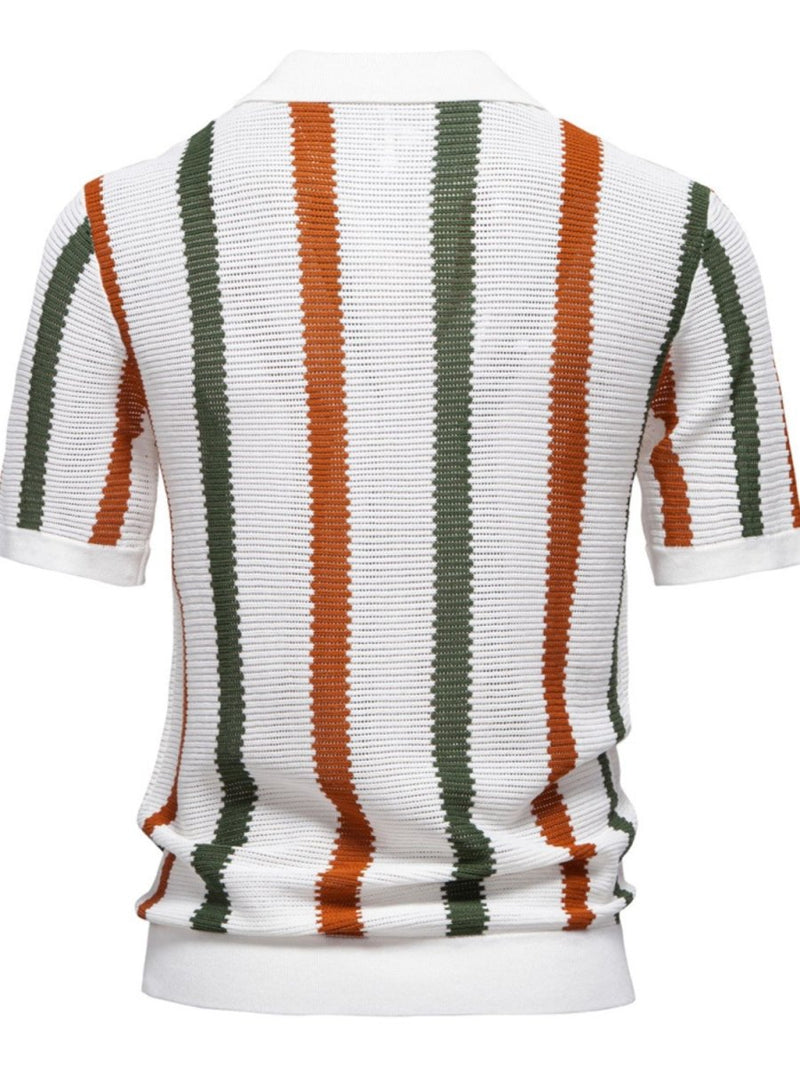 Men's Collared Neck Striped Knit Polo - Diverse Creations & CompanyPolo shirtWhite