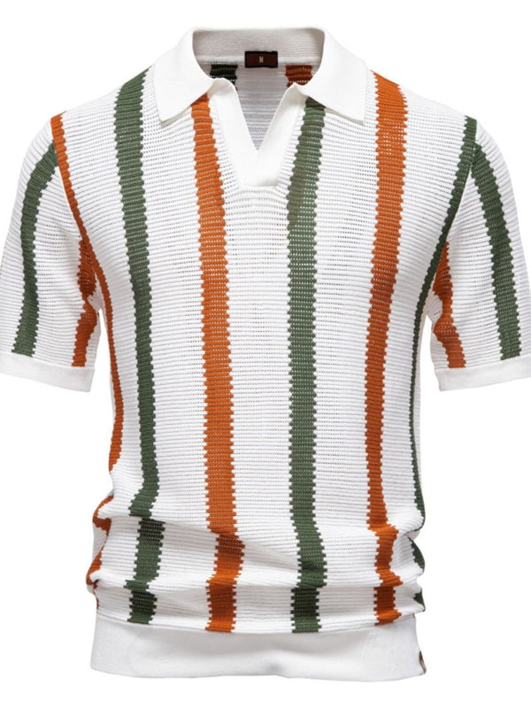 Men's Collared Neck Striped Knit Polo - Diverse Creations & CompanyPolo shirtWhite