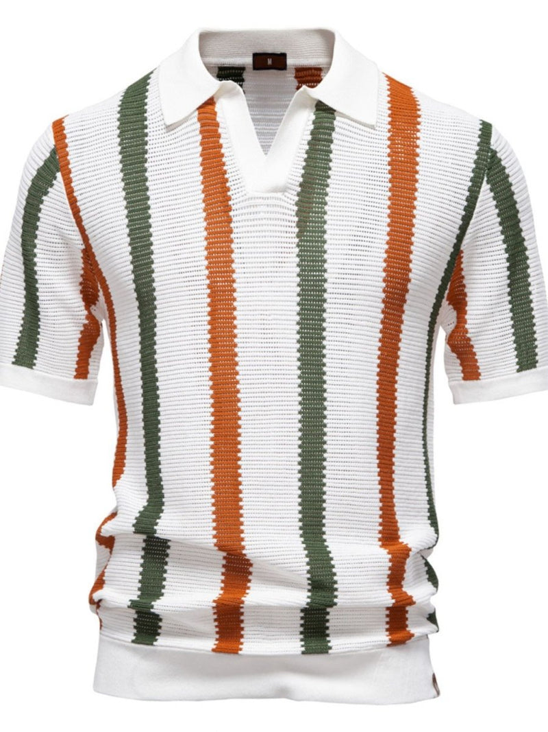 Men's Collared Neck Striped Knit Polo - Diverse Creations & CompanyPolo shirtWhite