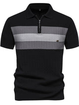 Men's Collared Neck Striped Texture Knit Polo - Diverse Creations & CompanyPolo shirtBlack