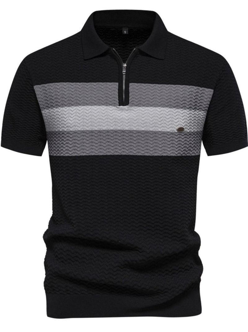Men's Collared Neck Striped Texture Knit Polo - Diverse Creations & CompanyPolo shirtBlack