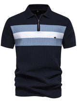 Men's Collared Neck Striped Texture Knit Polo - Diverse Creations & CompanyPolo shirtDark Navy