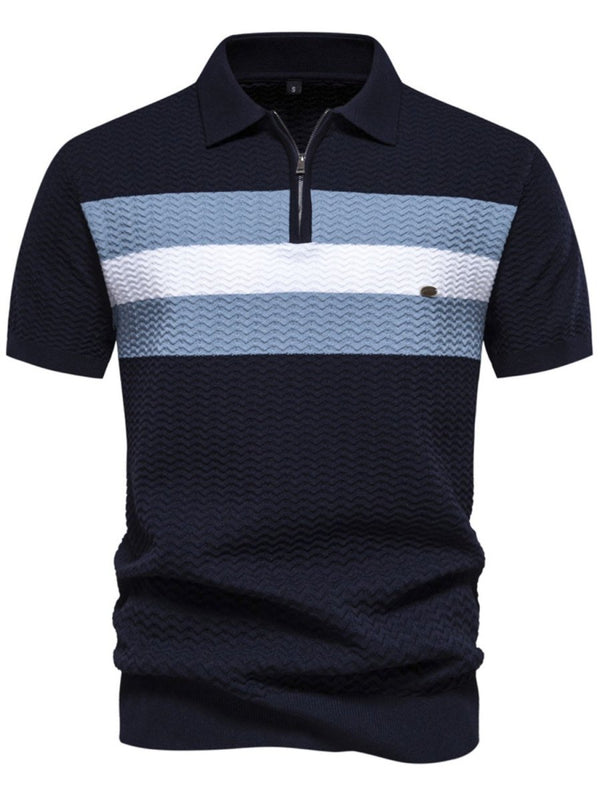Men's Collared Neck Striped Texture Knit Polo - Diverse Creations & CompanyPolo shirtDark Navy