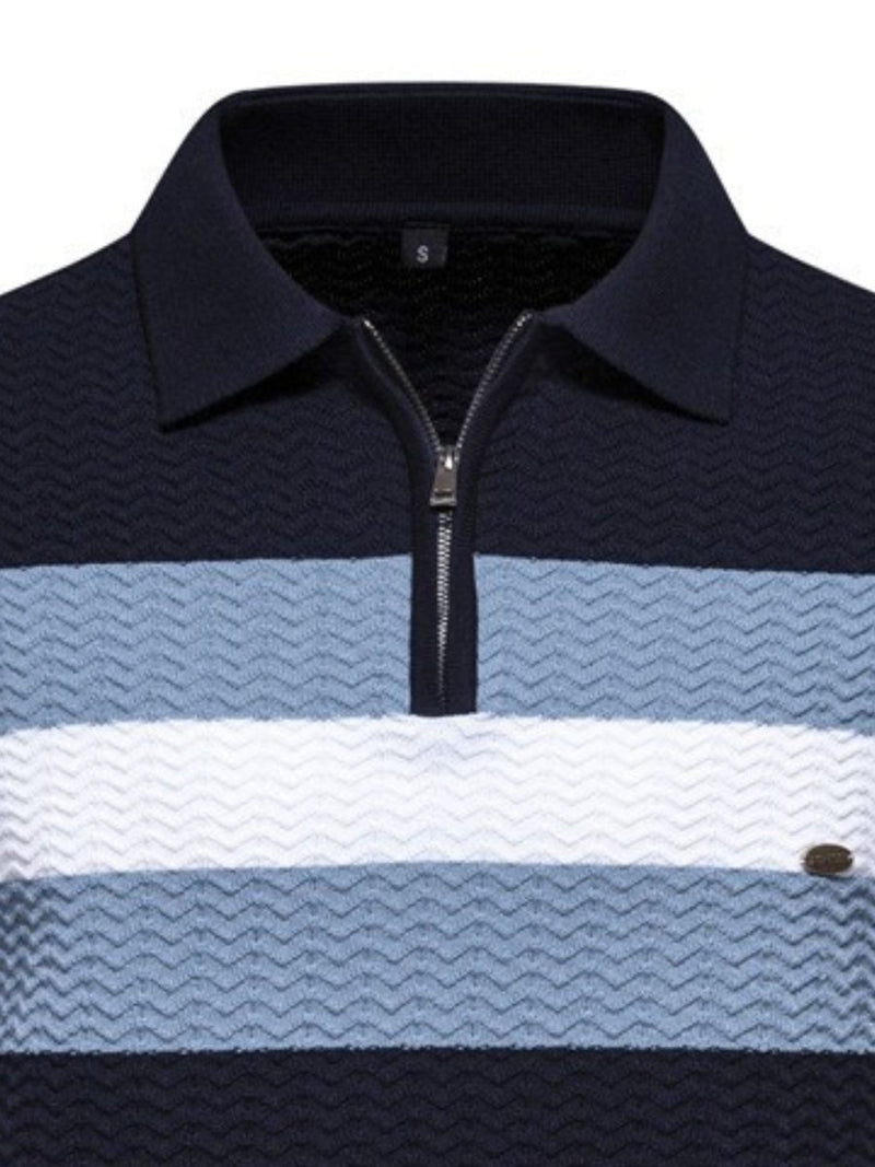 Men's Collared Neck Striped Texture Knit Polo - Diverse Creations & CompanyPolo shirtDark Navy