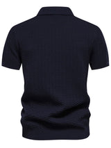 Men's Collared Neck Striped Texture Knit Polo - Diverse Creations & CompanyPolo shirtDark Navy